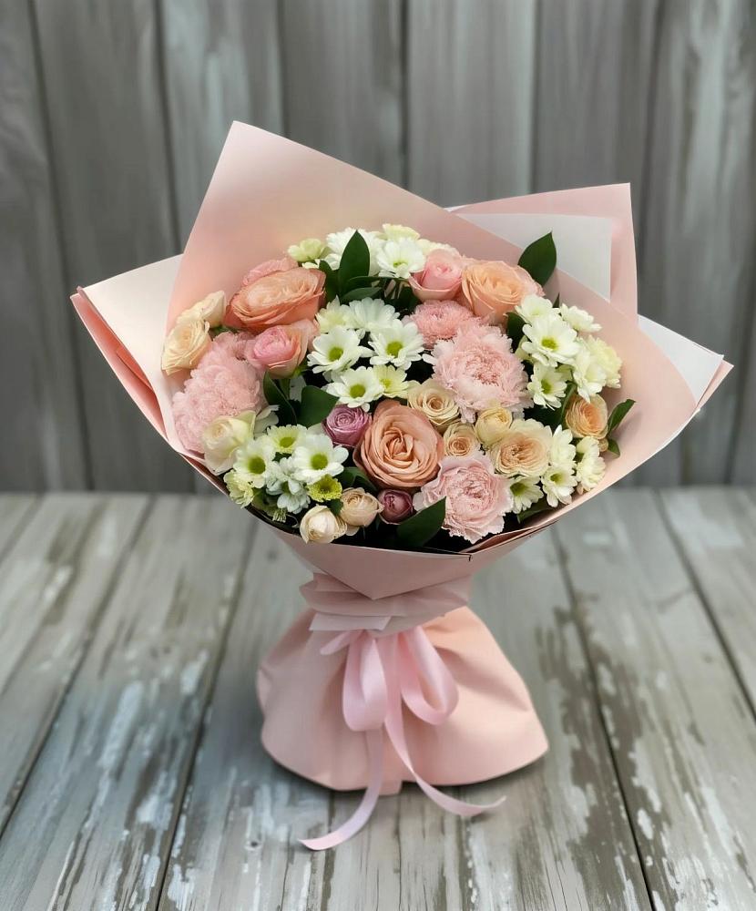 Букет цветов из: Гвоздики, Розы и Хризантемы в Ясные Зори