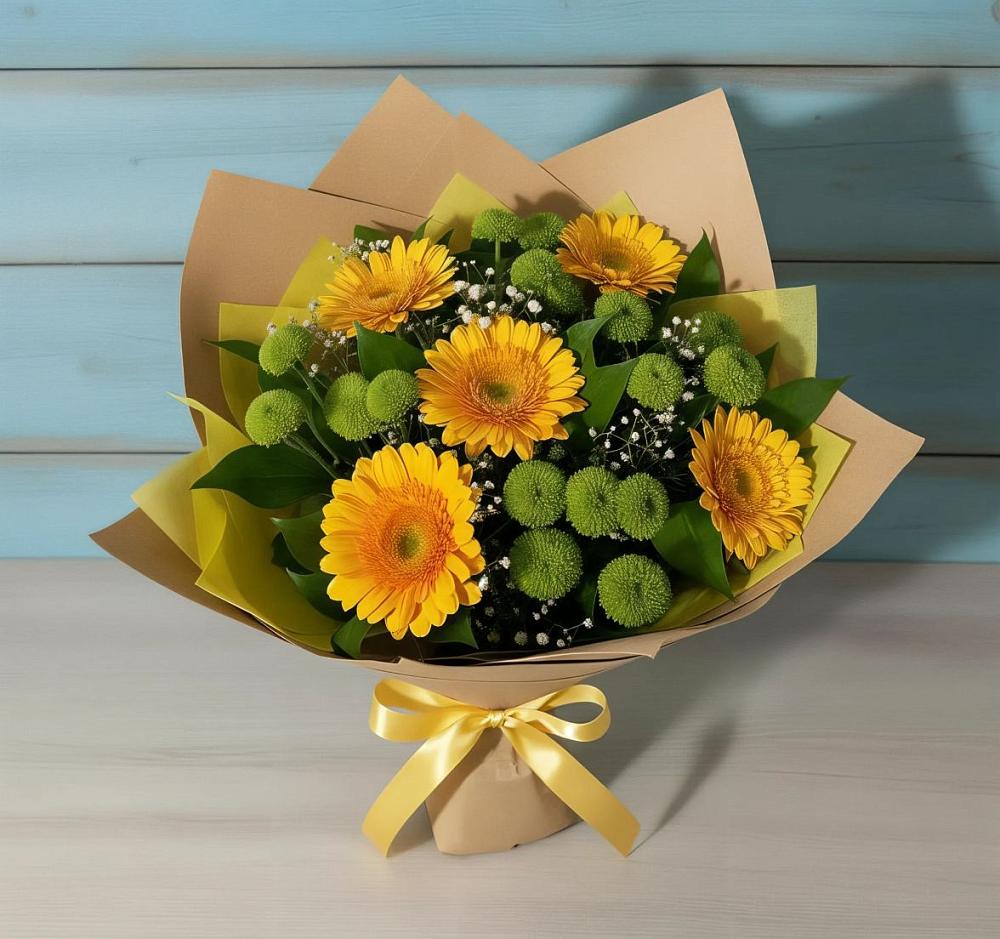 Букет цветов из: Герберы и Хризантемы в Ясные Зори
