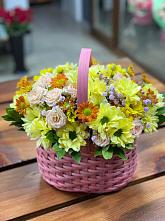 Цветочная композиция из Хризантемы и Розы в корзине #REPLACE_PRED# Ясные Зори