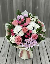 Букет цветов из:  Альстромерии, Гвоздики, Розы и Хризантемы в Ясные Зори