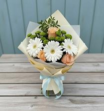 Букет цветов из:  Герберы, Розы и Хризантемы в Ясные Зори