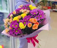 Букет цветов из:  Хризантемы и Розы #REPLACE_PRED# Ясные Зори