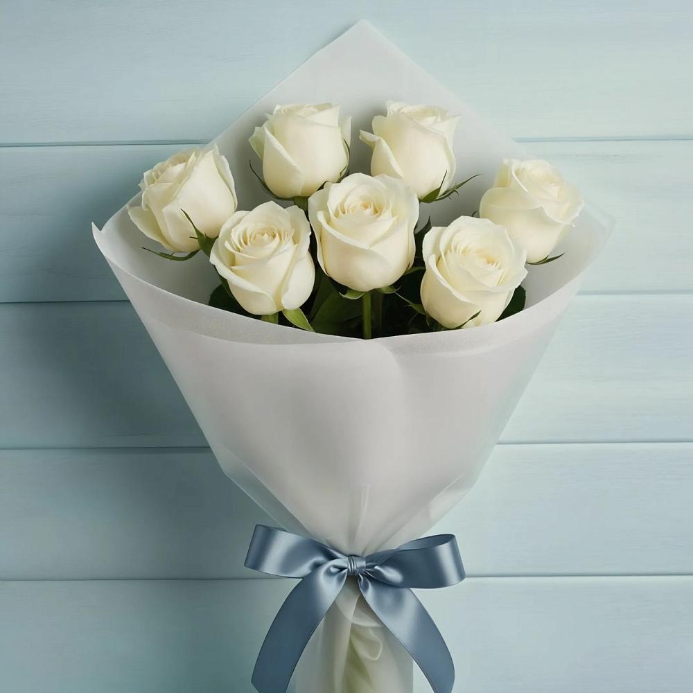 Букет 7 Белых роз Эдлесс Лав в Ясные Зори